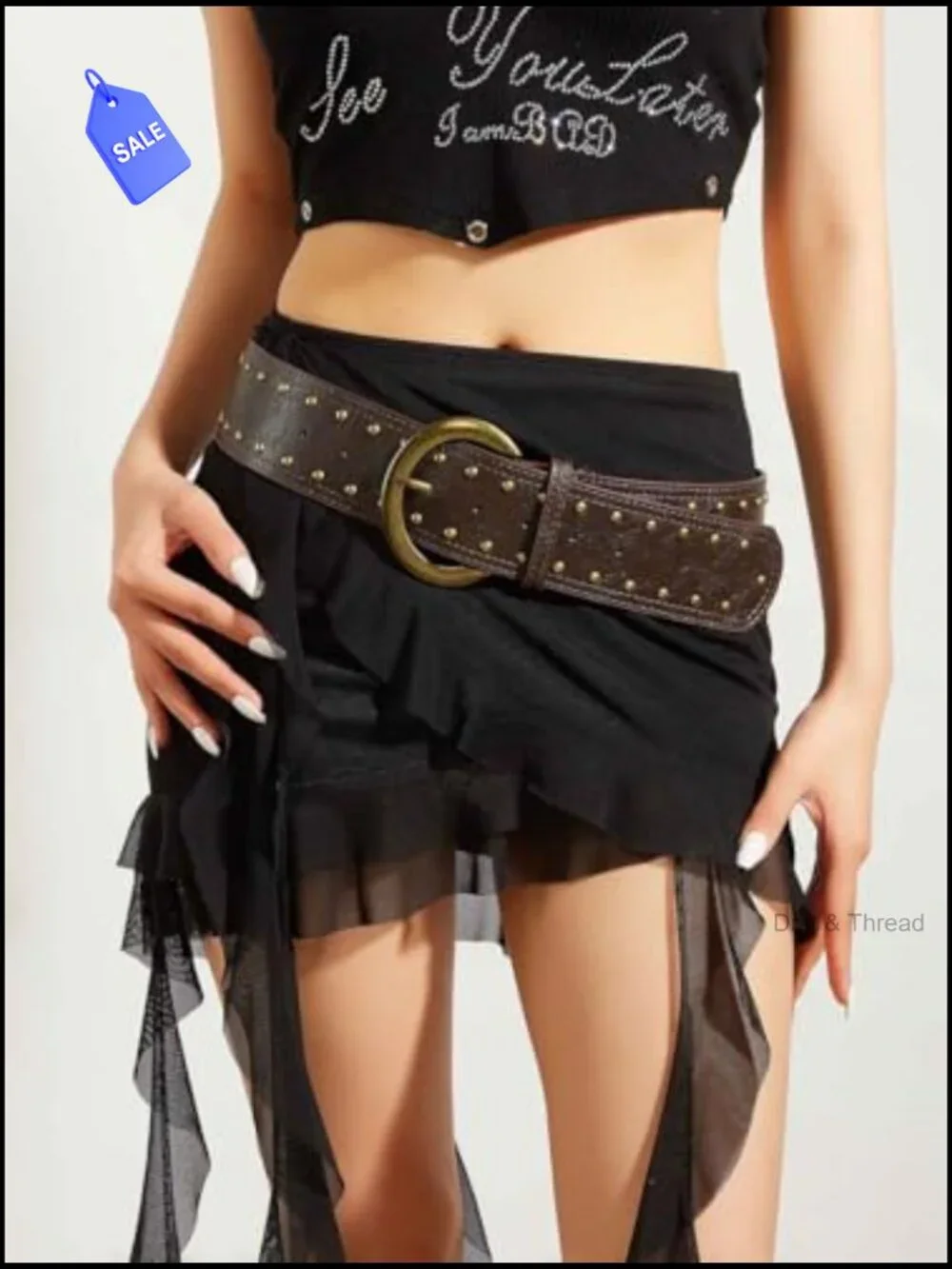Wide Western Cowgirl Leather Belt Chunky Metal Buckle for Jeans Dresses